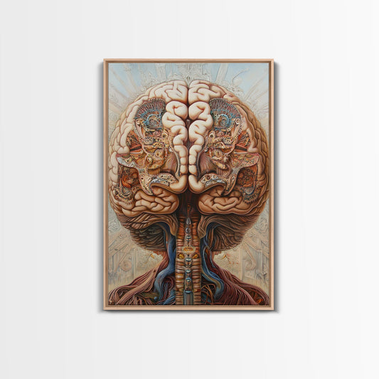 Intricate Human Brain Anatomy Framed Canvas Print Science Art Therapy Decor Unique Wall Art Guest Room Office Gift