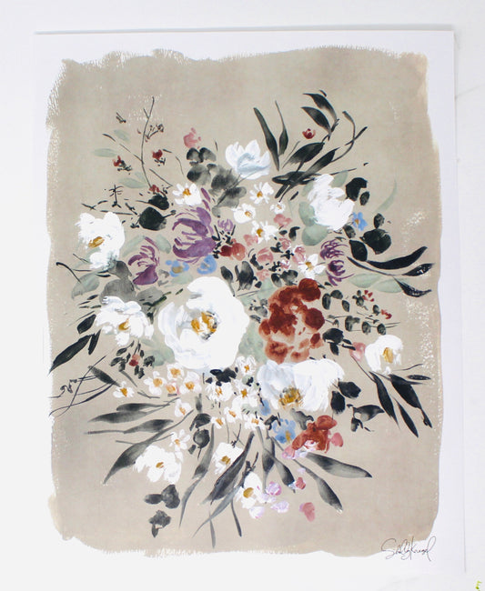 Posy Collection- Spring Wildflower Floral Print - Beige Background, Fresh, Simple Artwork
