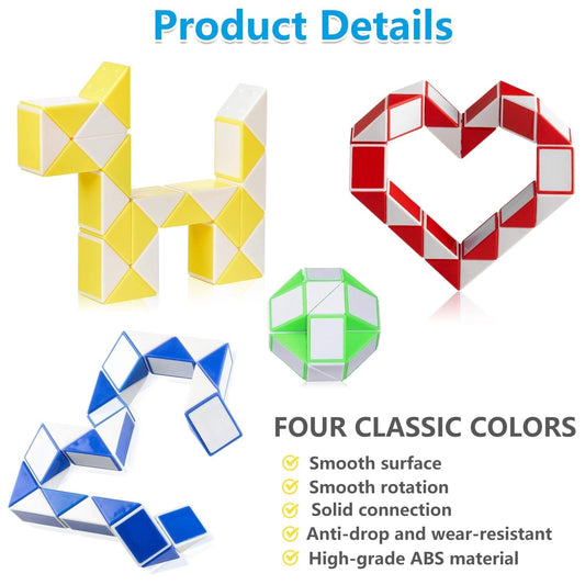 5 Pack 24 Fidget Snake Cube Twist Puzzles Toys, Fidget Sensory Toys Brain Teaser Games, Kids Stocking Stuffers Party Favors Supplies for Teens, Random Color