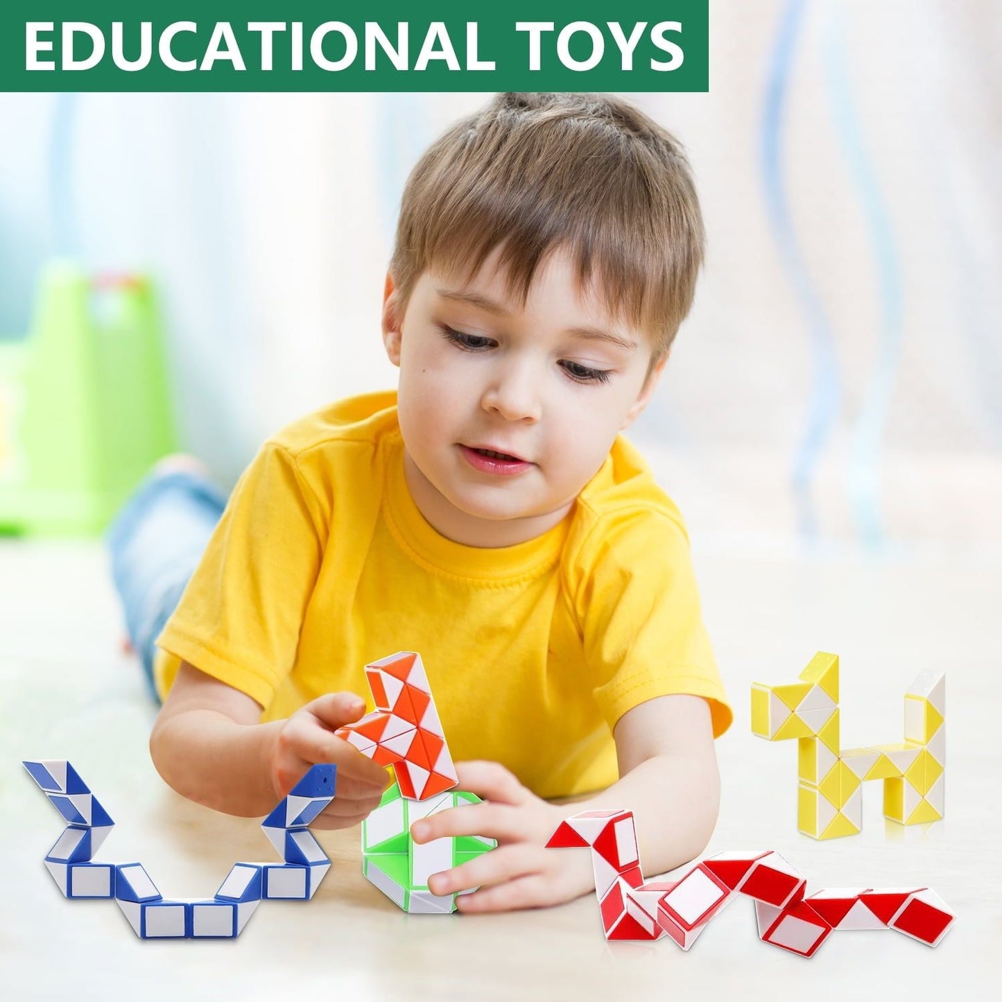 5 Pack 24 Fidget Snake Cube Twist Puzzles Toys, Fidget Sensory Toys Brain Teaser Games, Kids Stocking Stuffers Party Favors Supplies for Teens, Random Color