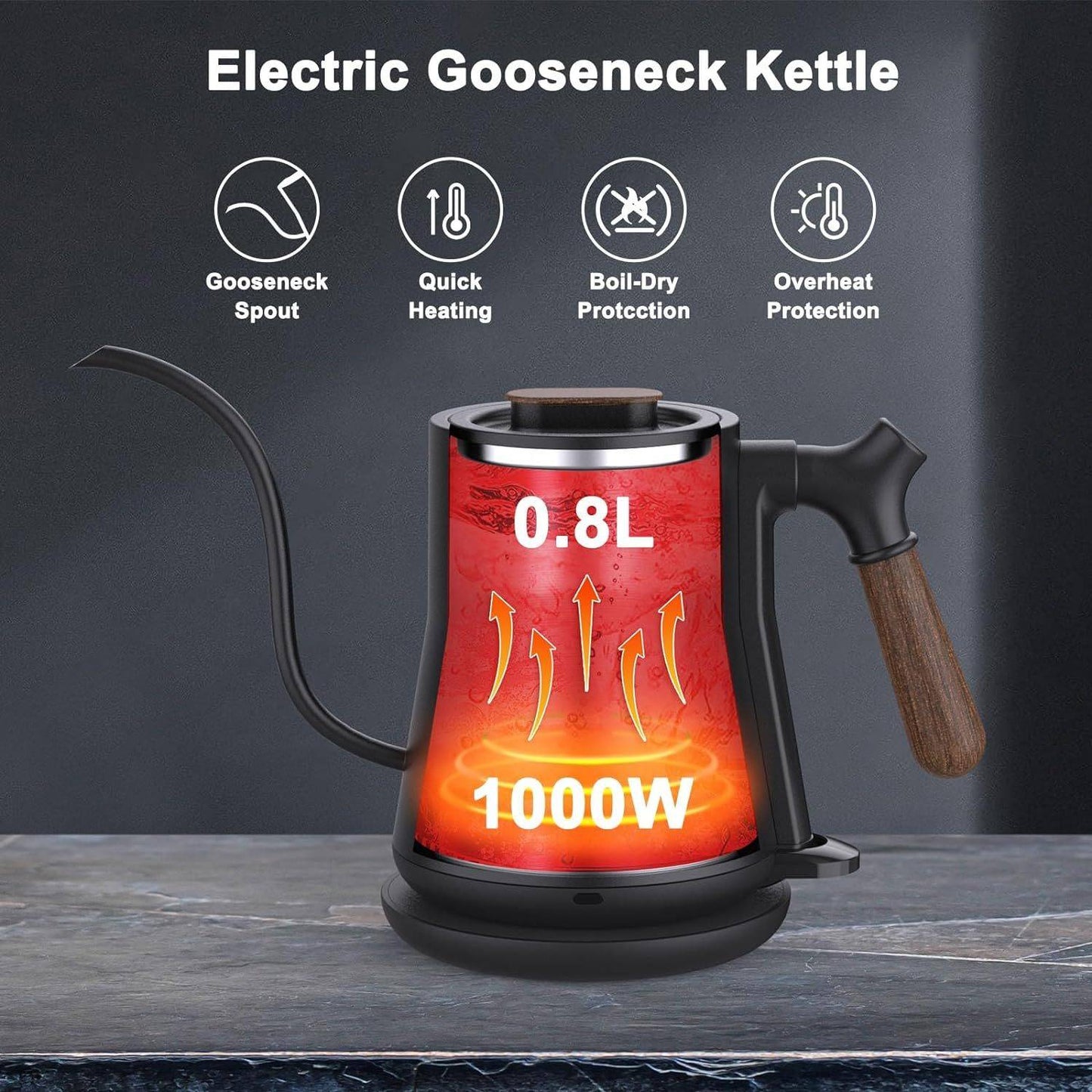 Leak-Proof Gooseneck Electric Kettle for Coffee Brewing, Stainless Steel