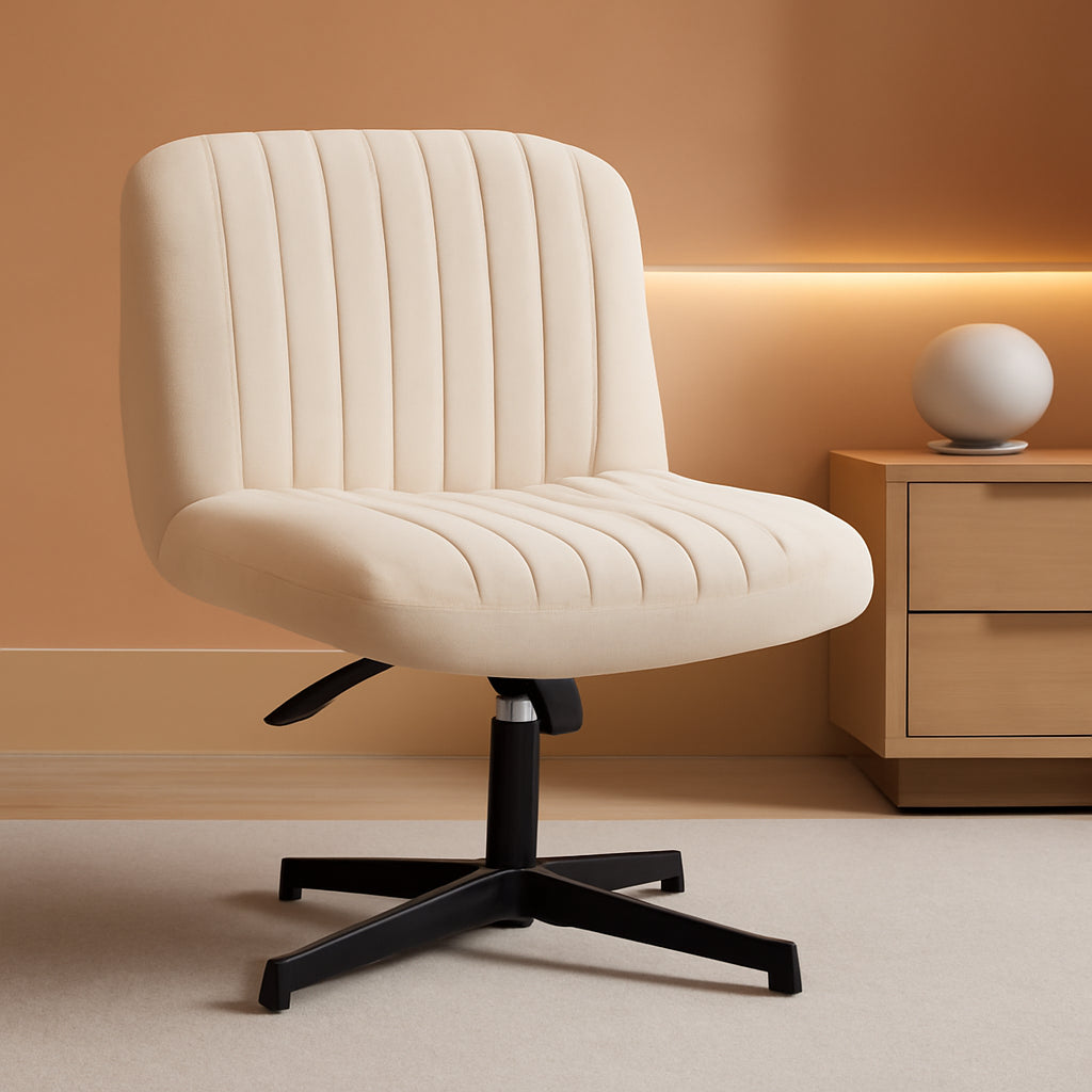 Beige Height Adjustable Swivel Office Desk Chair For Home Office