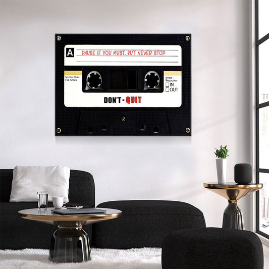 Pause If You Must, But Never Stop Canvas Wall Art, Retro Cassette Tape Canvas, Motivational Decor, Success Quote, Office Decor