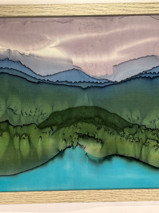 "Stormy Day at the Lake” - Hand-dyed Silk Wall Hanging - $265