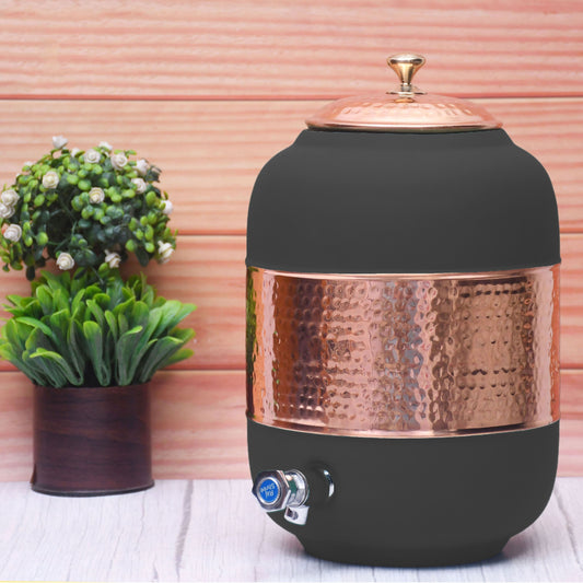 Pure Copper Water Dispenser with Silk Finish and Half Hammered Design 5 & 8 Liter | Colours Available - Red, Blue, Green, Yellow, Black, Gray
