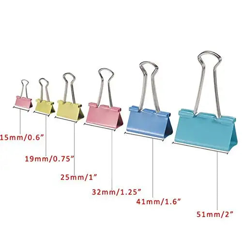 90pcs Mix Colors & Size Metal Binder Clips