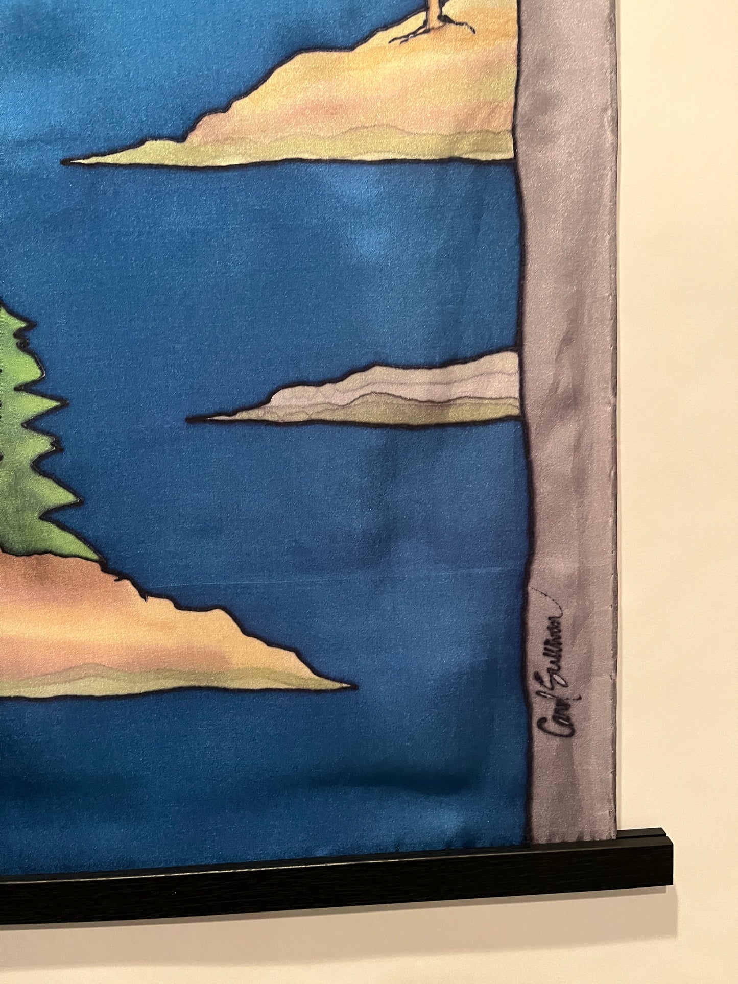 “Maine Coastal Scene v2” - Hand-dyed Silk Wall Hanging - $225