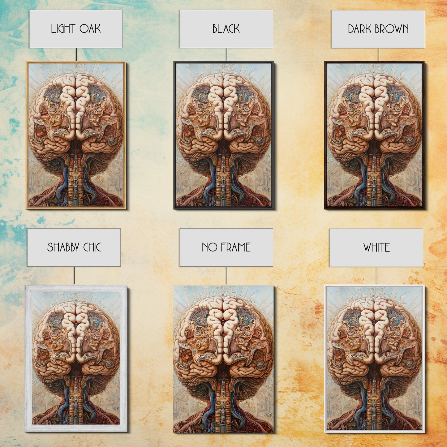 Intricate Human Brain Anatomy Framed Canvas Print Science Art Therapy Decor Unique Wall Art Guest Room Office Gift