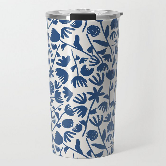 Dark Blue Floral Travel Mug