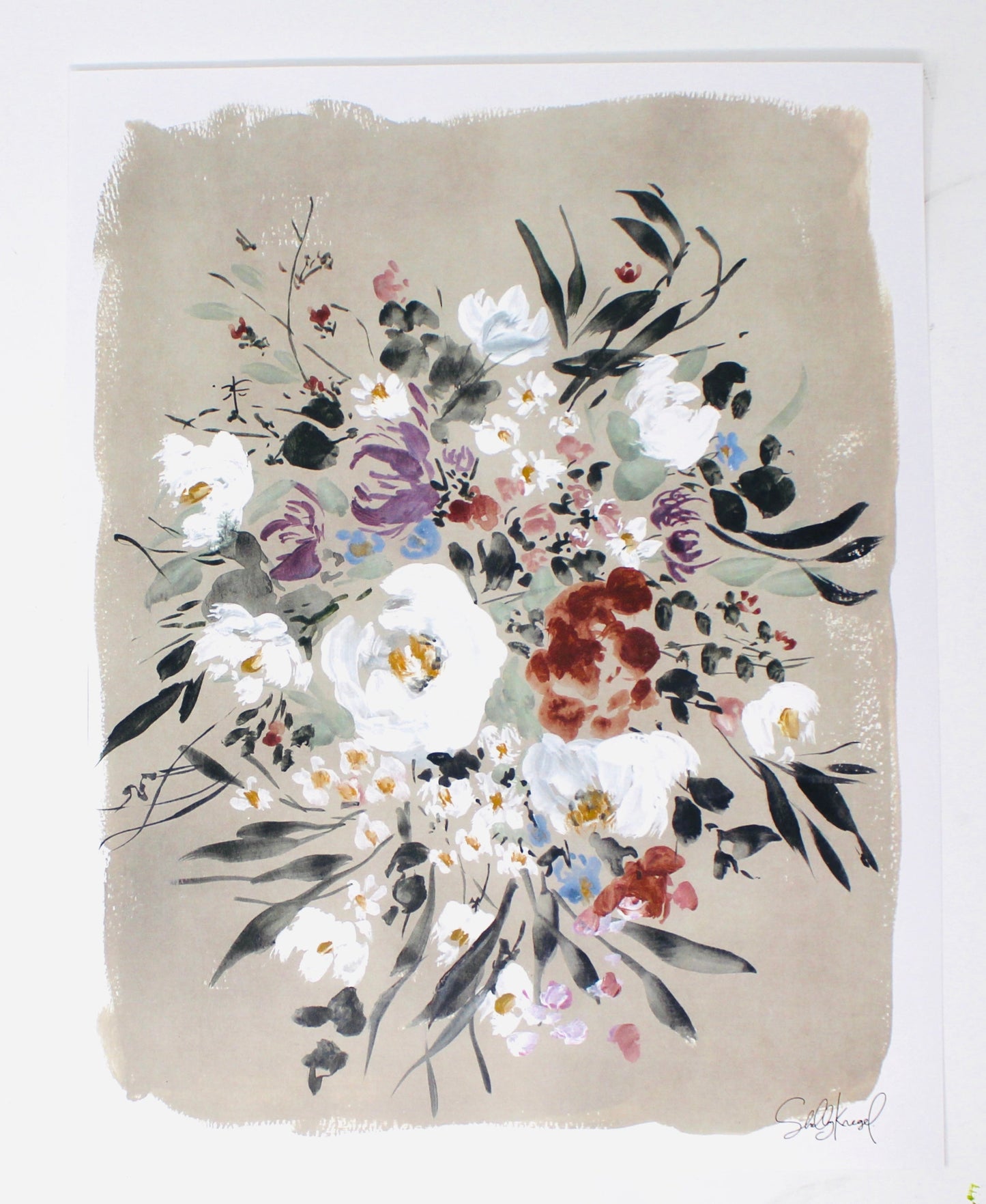 Posy Collection- Spring Wildflower Floral Print - Beige Background, Fresh, Simple Artwork
