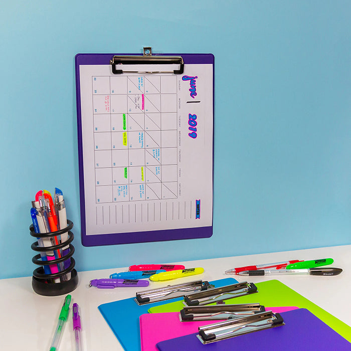 Bright Color PVC Standard Clipboard w/ Low Profile Clip - 1 Random Color