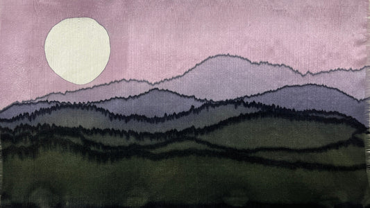 "Mountain Summer Moonrise” - Hand-dyed Silk Wall Hanging  - $150