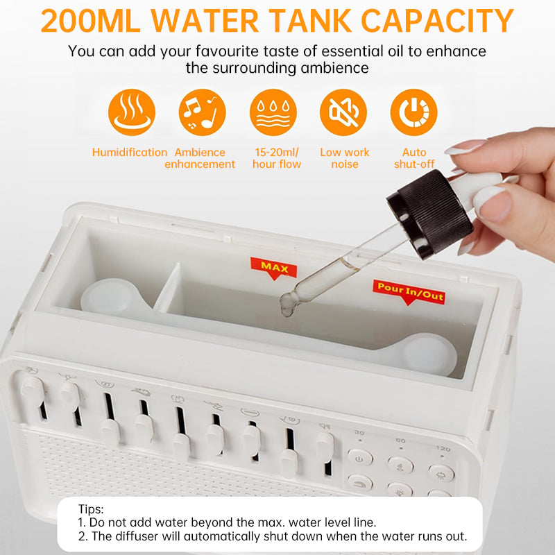 8 - Adjustable - White - Noise Air Aroma Diffuser Humidifier with Night Light and Bluetooth Speaker