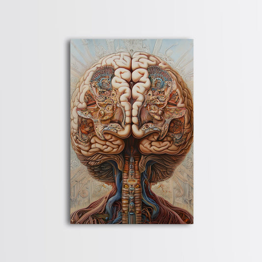 Intricate Human Brain Anatomy Framed Canvas Print Science Art Therapy Decor Unique Wall Art Guest Room Office Gift