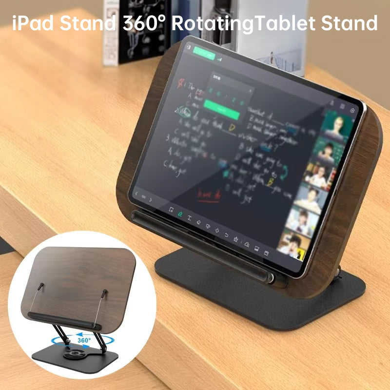 Adjustable 360° Rotating Book Stand with Elastic Clips, for Cookbooks, Laptops & More