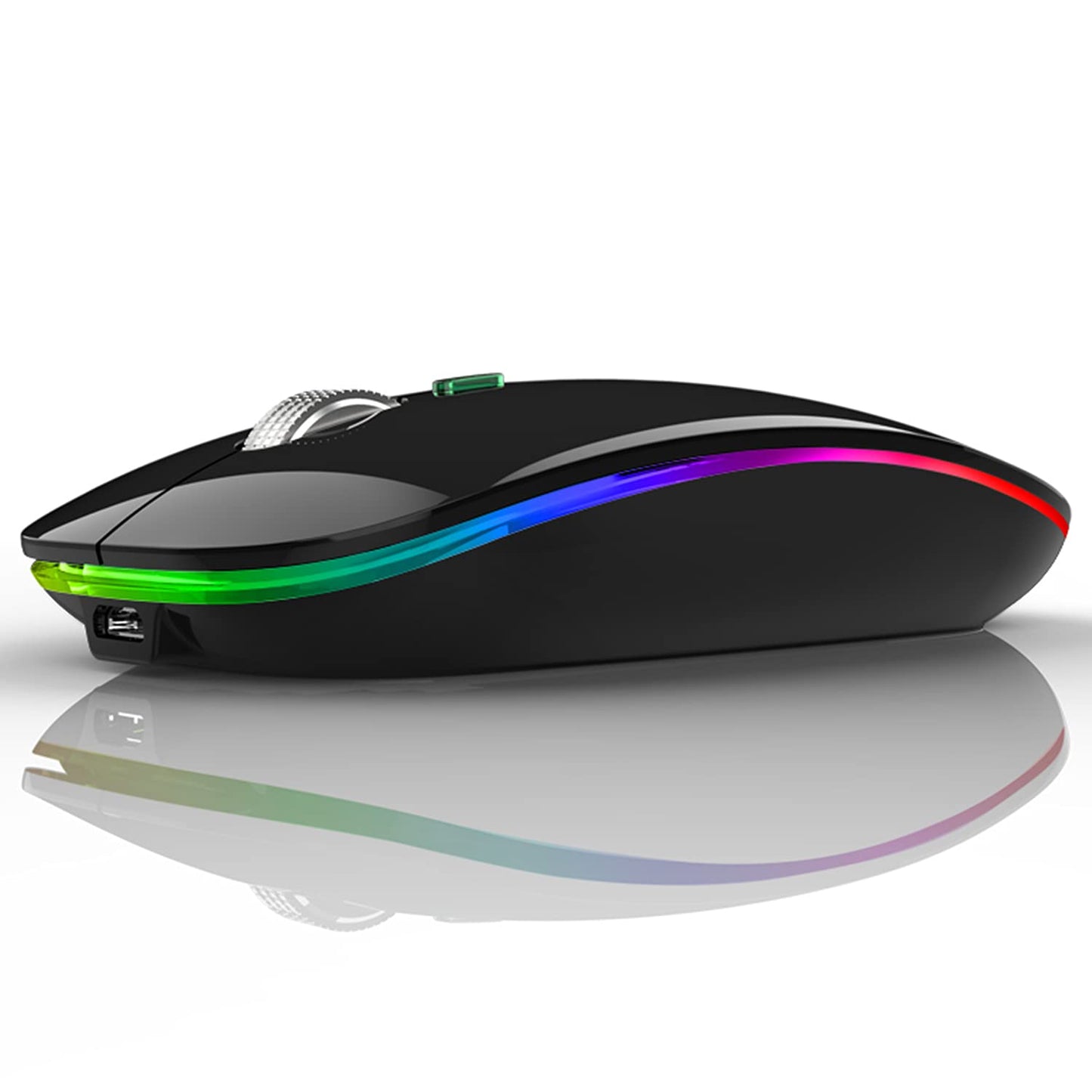 LED Wireless Mouse, G12 Slim Rechargeable Silent Mouse, 2.4G Portable USB Optical Wireless Computer Mice with USB Receiver and Type C Adapter