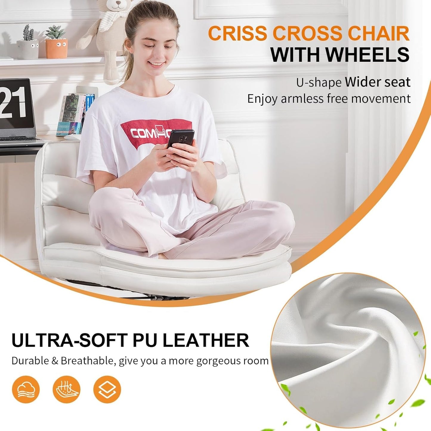 Criss Cross Office Chair Beige With Wheels For Home Office