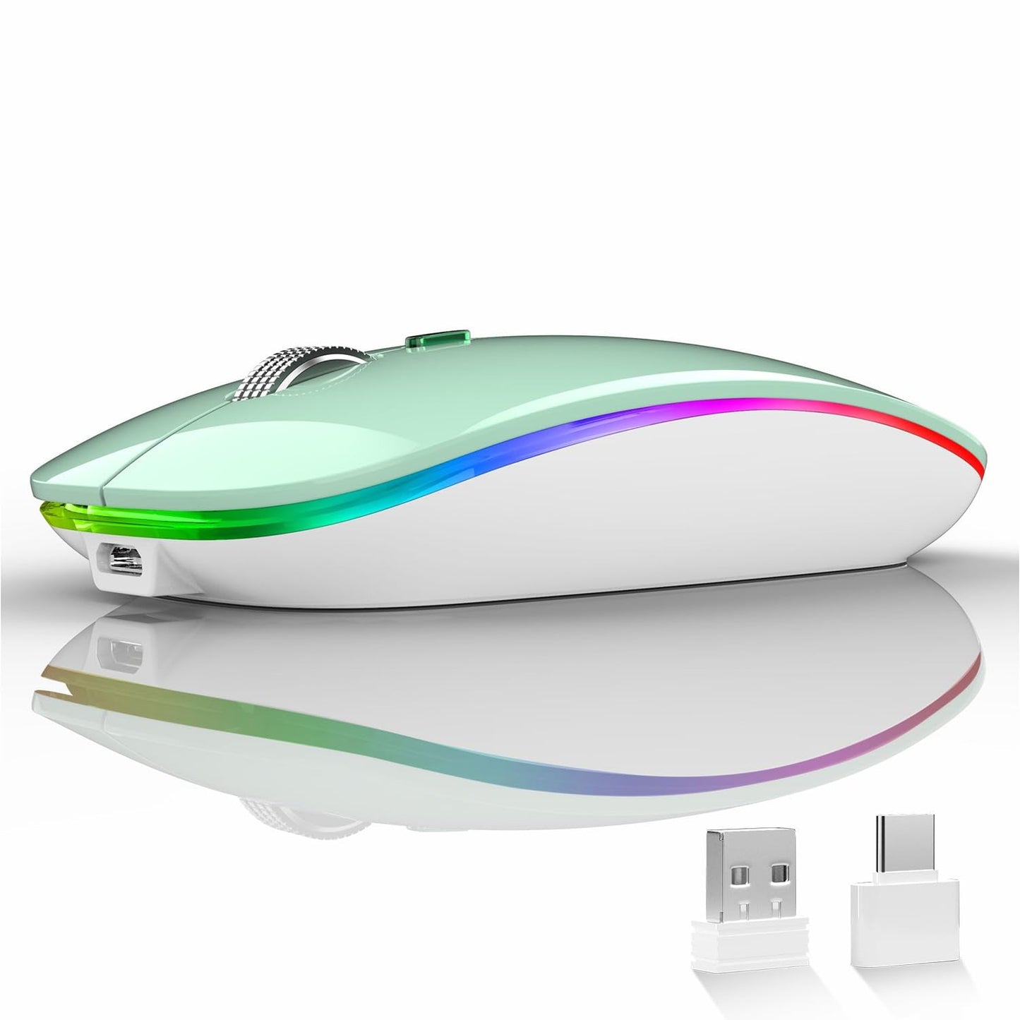 LED Wireless Mouse, G12 Slim Rechargeable Silent Mouse, 2.4G Portable USB Optical Wireless Computer Mice with USB Receiver and Type C Adapter