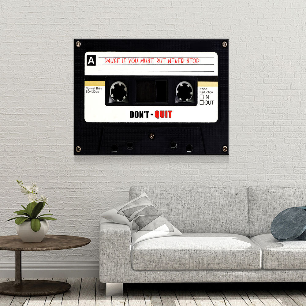 Pause If You Must, But Never Stop Canvas Wall Art, Retro Cassette Tape Canvas, Motivational Decor, Success Quote, Office Decor