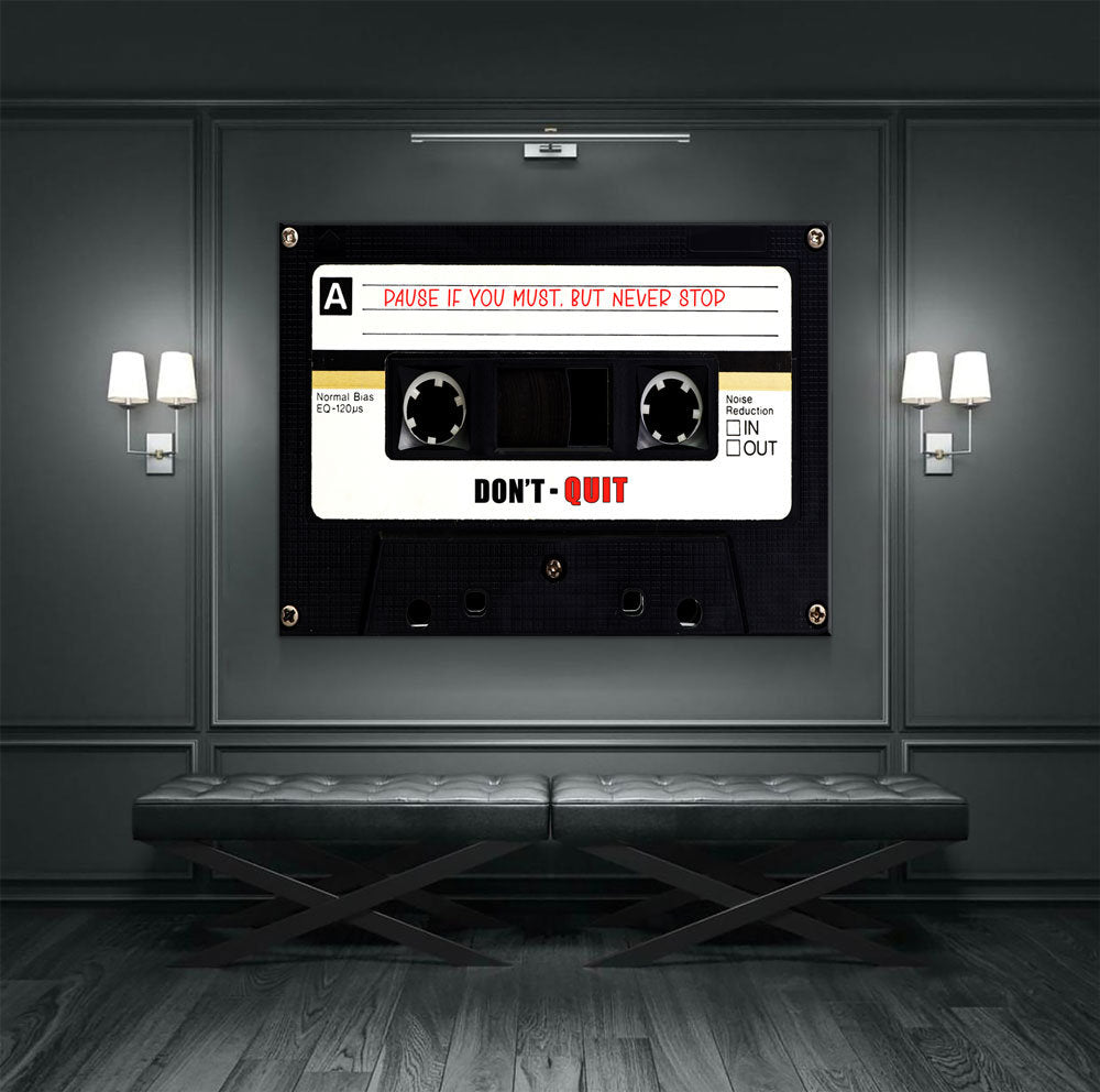 Pause If You Must, But Never Stop Canvas Wall Art, Retro Cassette Tape Canvas, Motivational Decor, Success Quote, Office Decor