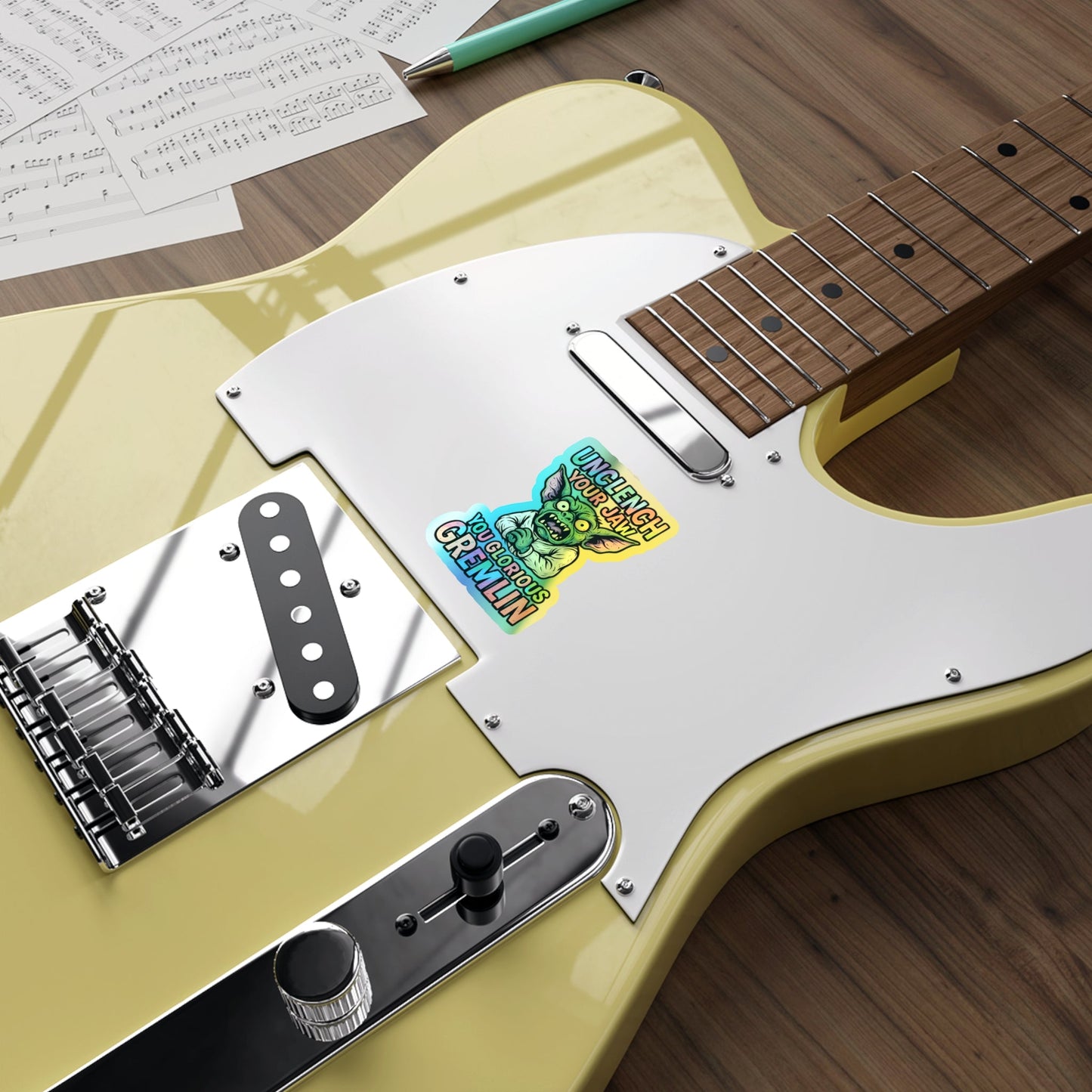 Holographic Gremlin Sticker – “Unclench Your Jaw” Feral Mental Health Humor