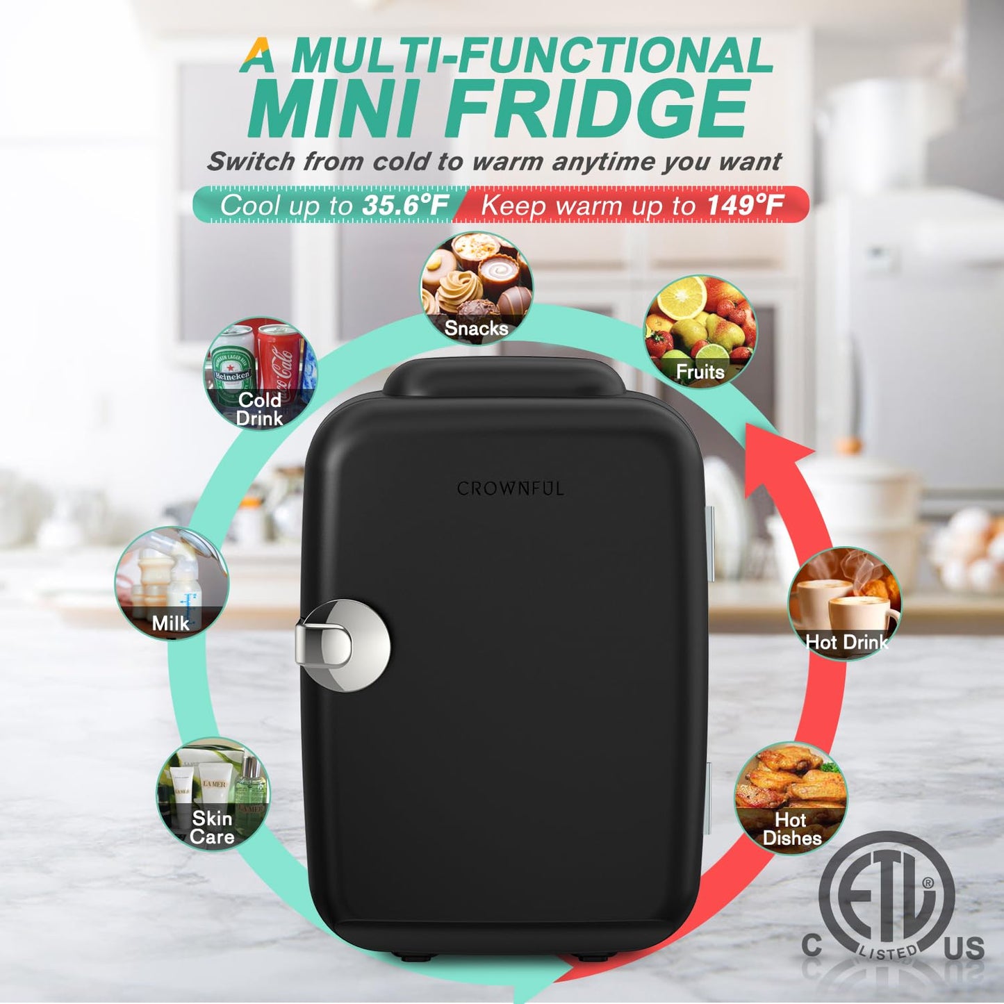 Mini Fridge, 4 Liter/6 Can Portable Cooler and Warmer Personal Refrigerator