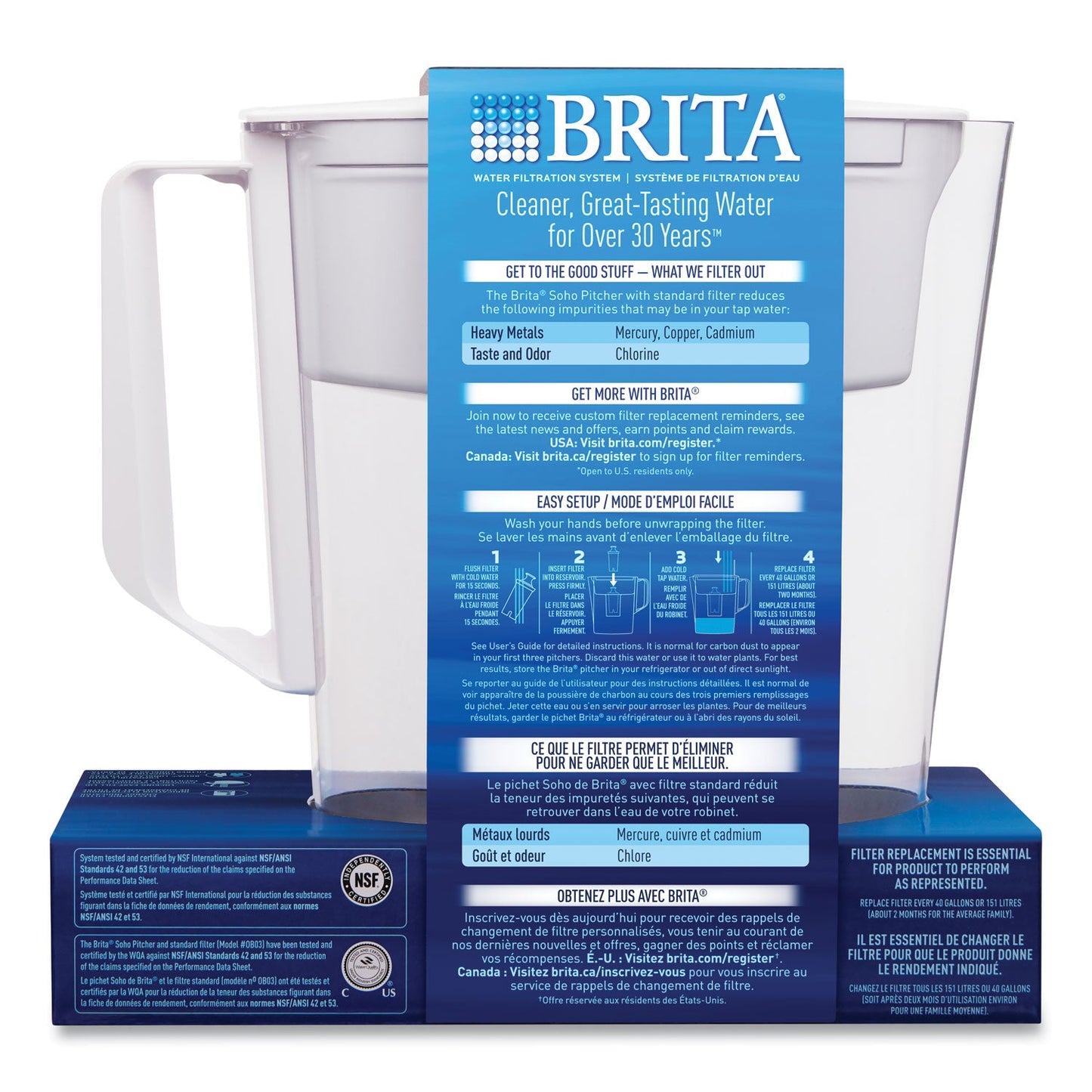 Brita Classic Water Filter Pitcher, 40 oz, 5 Cups, Clear