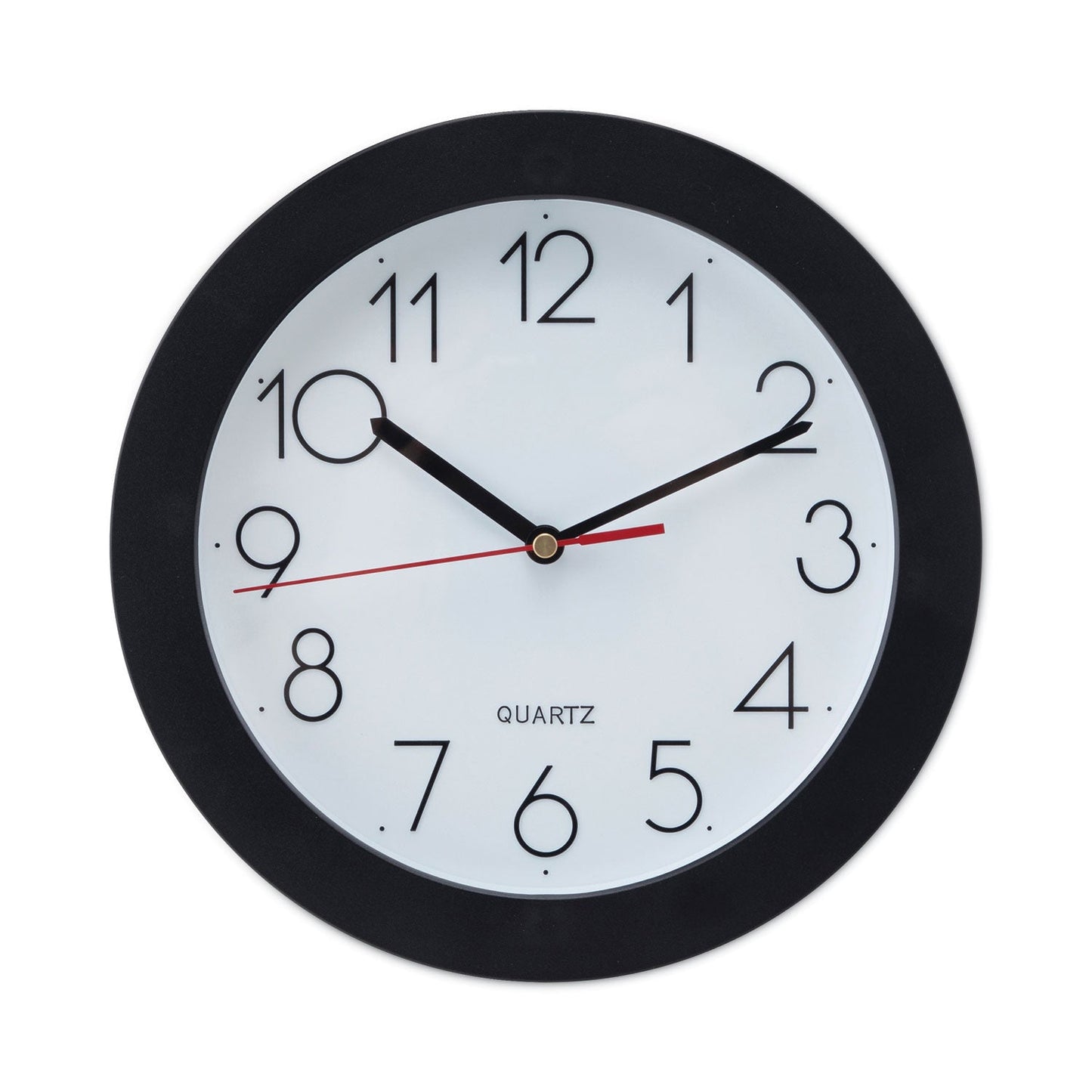 Universal Bold Round Wall Clock, 9.75" Overall Diameter, Black Case, 1 AA (sold separately)