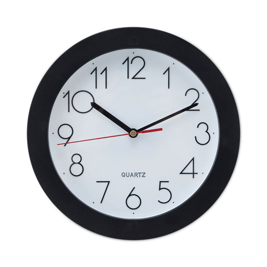 Universal Bold Round Wall Clock, 9.75" Overall Diameter, Black Case, 1 AA (sold separately)
