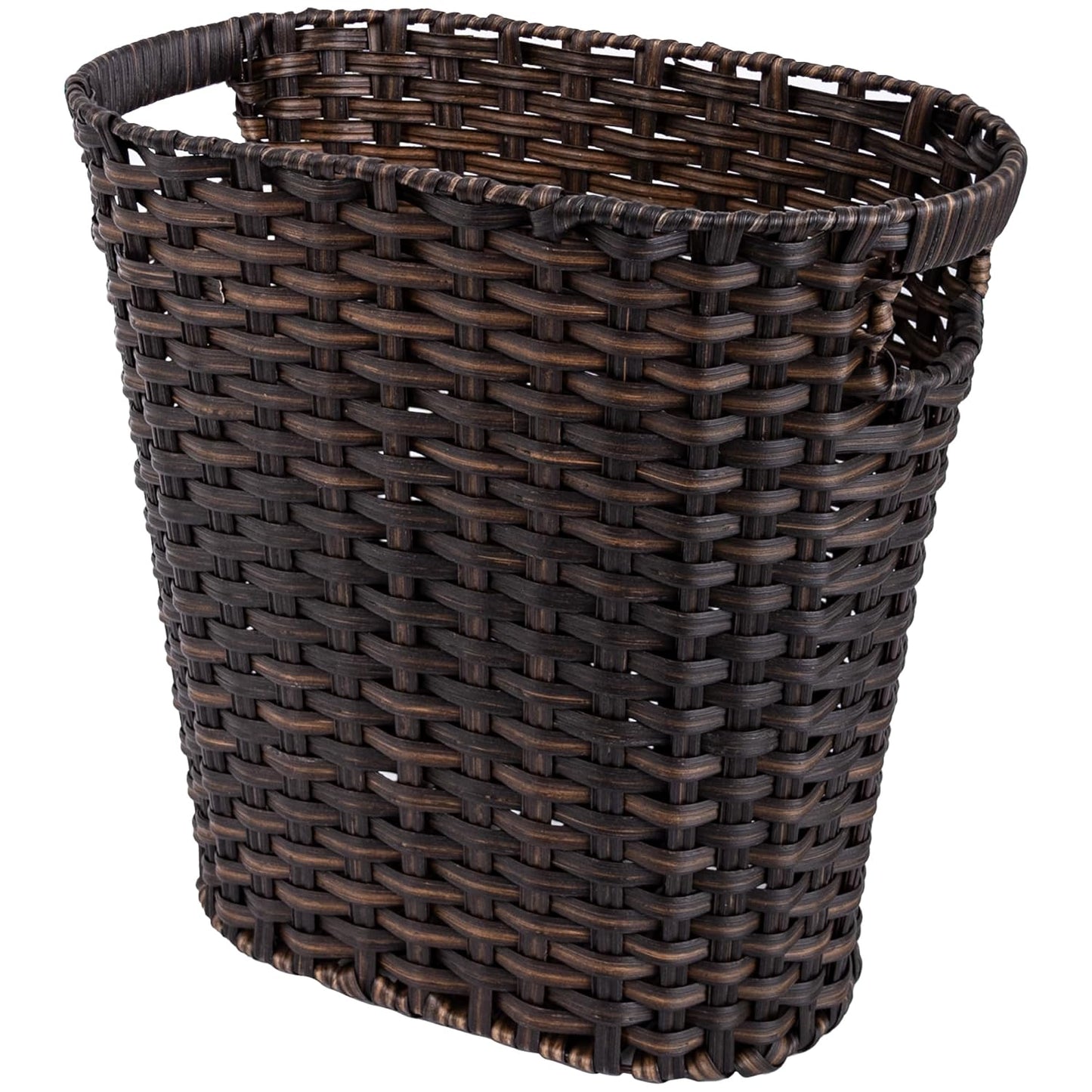 GRANNY SAYS Wicker Trash Can, Bathroom Trash Can with Handles, Wicker Waste Basket for Bathroom, Waste Basket for Bedroom, Decorative Wicker Wastebasket, 19 Liters/5 Gallons, 1-Pack Dark Brown