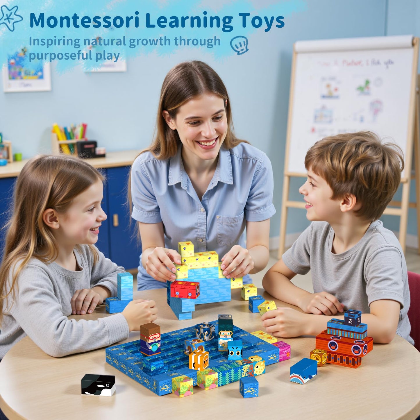Magnetic Blocks Magnet Building Toys, STEM Building Game Montessori Sensory Toys for Kids Ages 3 to 10 years