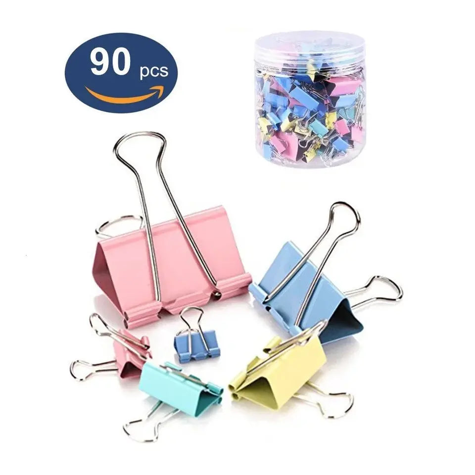 90pcs Mix Colors & Size Metal Binder Clips