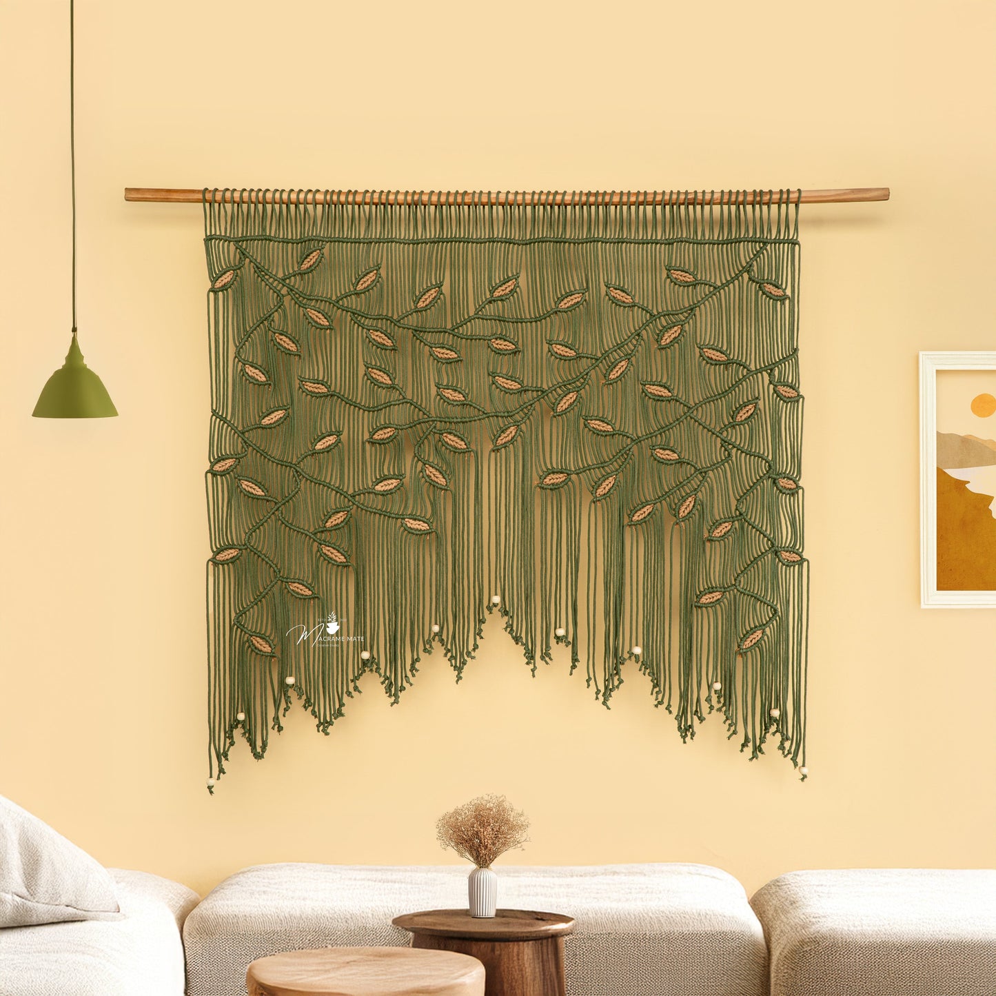 Aura Olive Latte Macrame Window Curtain