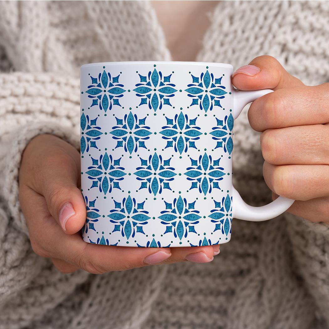 Blue Watercolor Tile Pattern - Mug