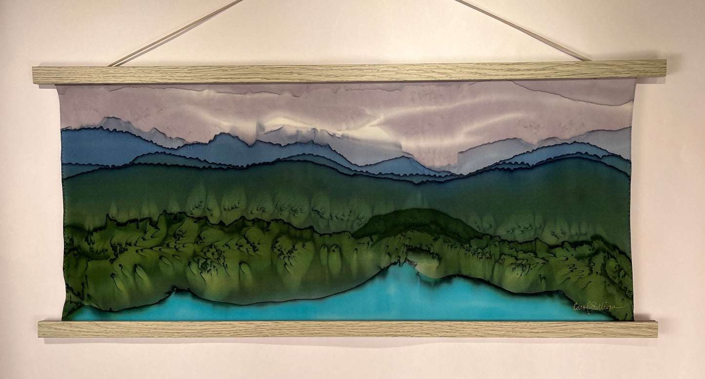 "Stormy Day at the Lake” - Hand-dyed Silk Wall Hanging  - $265