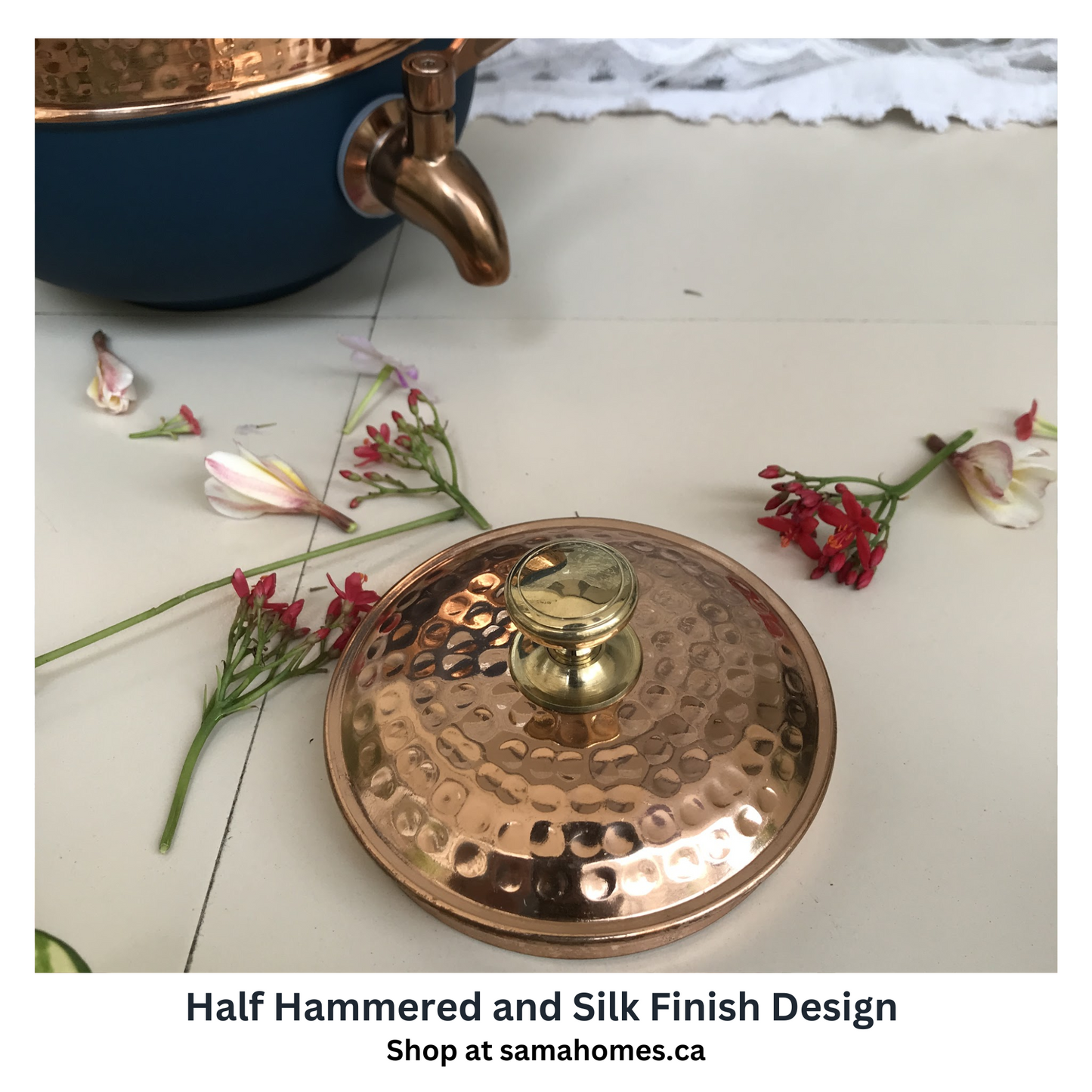 Pure Copper Water Dispenser with Silk Finish and Half Hammered Design 5 & 8 Liter | Colours Available - Red, Blue, Green, Yellow, Black, Gray