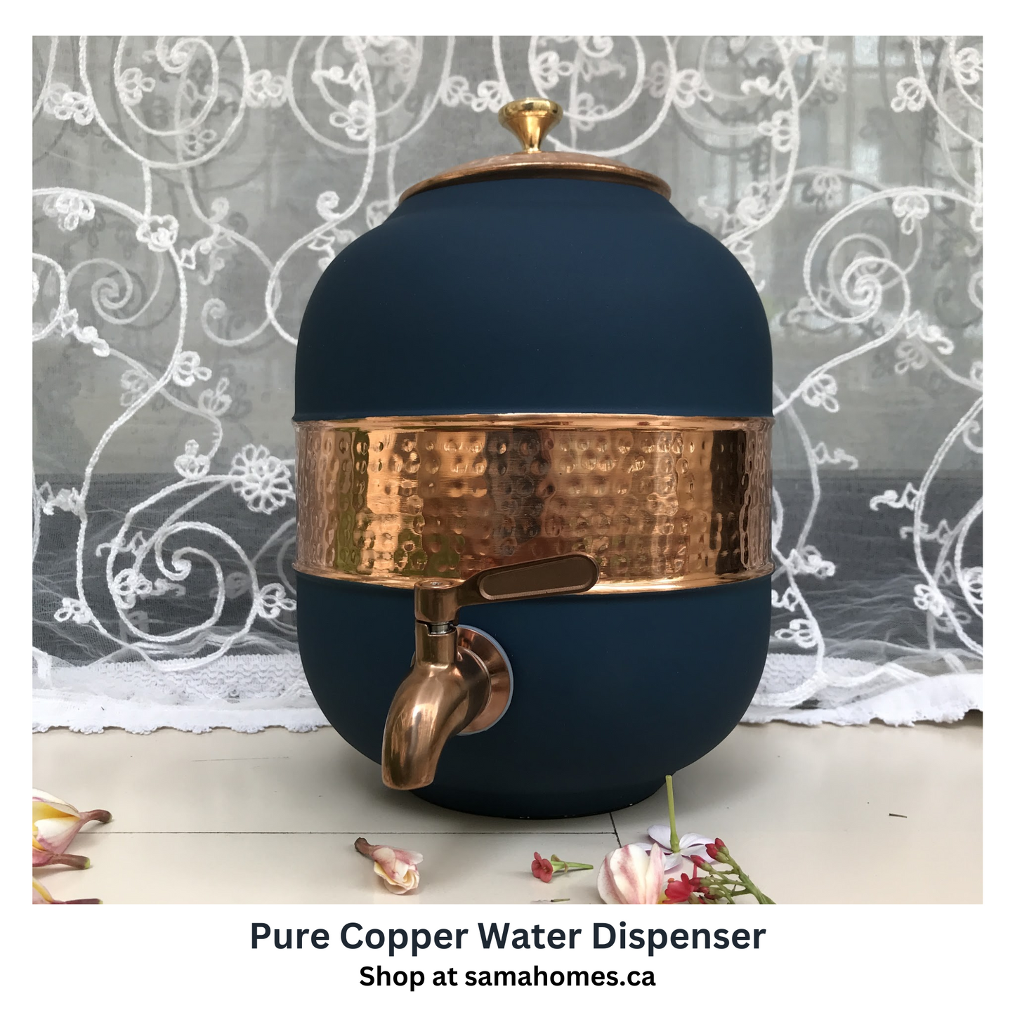 Pure Copper Water Dispenser with Silk Finish and Half Hammered Design 5 & 8 Liter | Colours Available - Red, Blue, Green, Yellow, Black, Gray