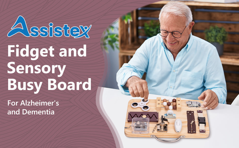 Wooden Fidget Busy Board for Adults with Altzheimer's, Dementia-friendly games