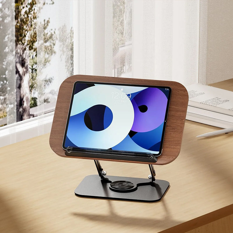 Adjustable 360° Rotating Book Stand with Elastic Clips, for Cookbooks, Laptops & More