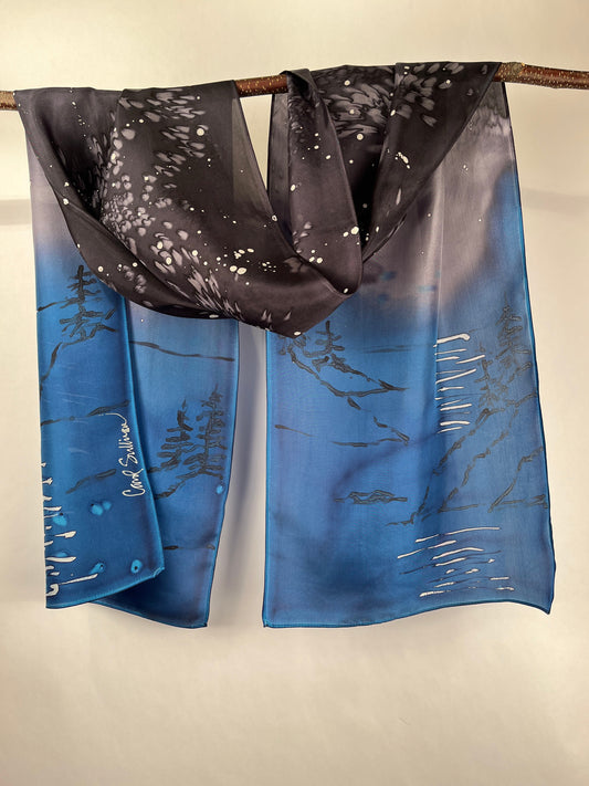 “Evening at the Coast" - Hand-dyed Silk Scarf - $125