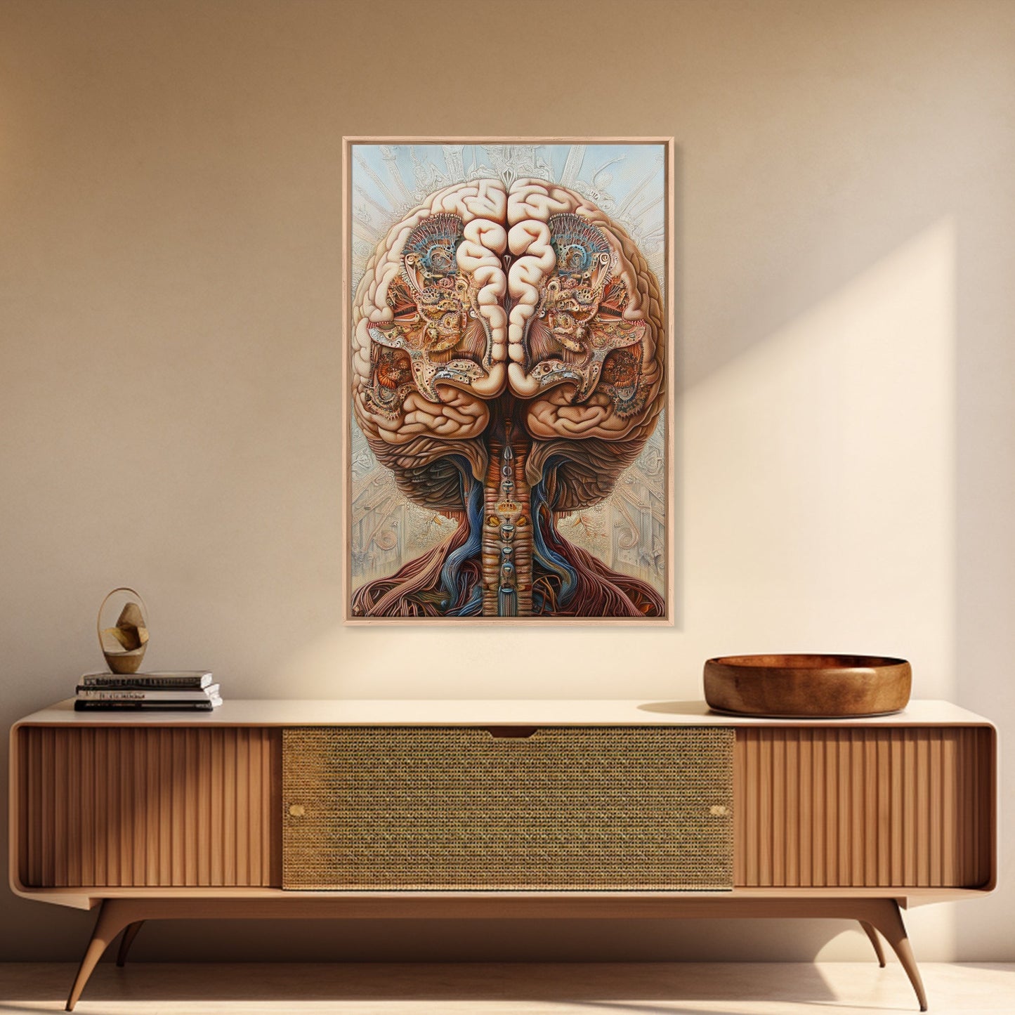 Intricate Human Brain Anatomy Framed Canvas Print Science Art Therapy Decor Unique Wall Art Guest Room Office Gift