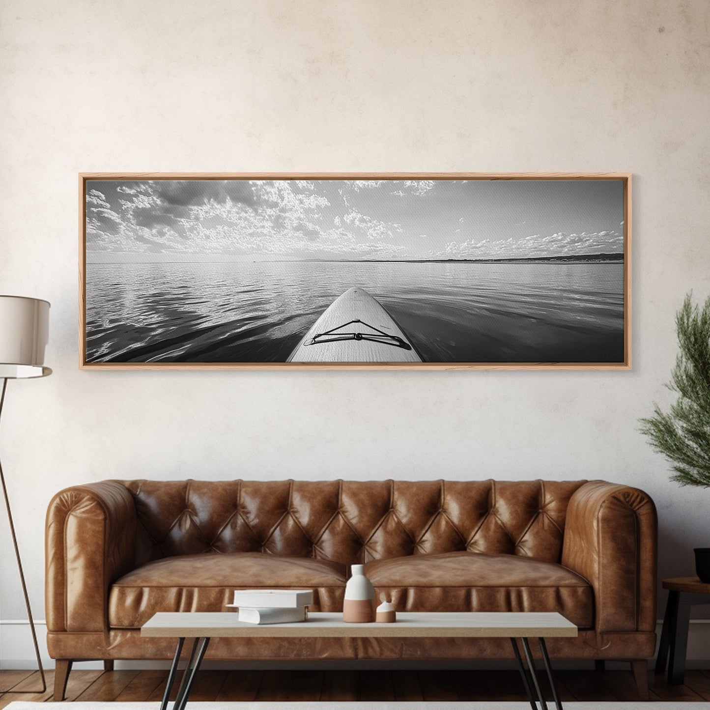 Paddleboard Ocean View, Tranquil Water Scene, Minimalist Adventure, Canvas Print, Coastal Wall Art, Calming Decor, Bedroom Zen Style