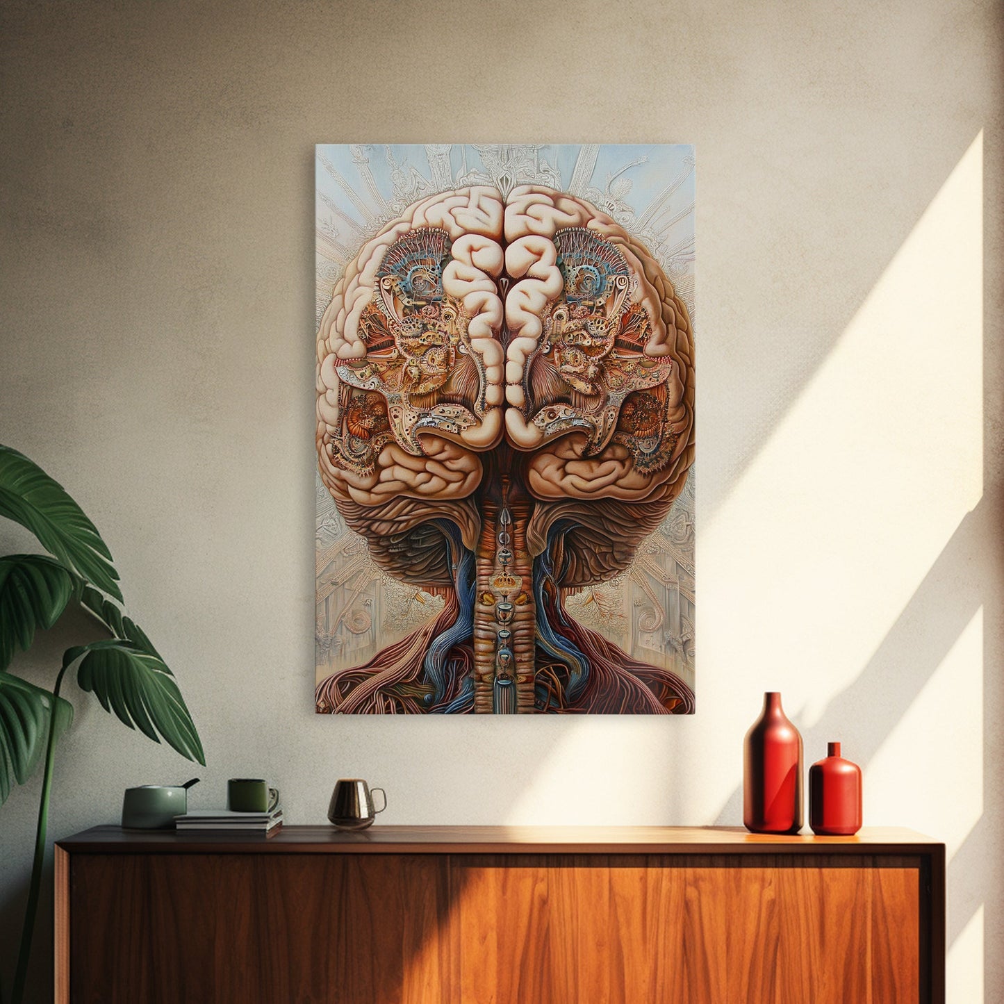 Intricate Human Brain Anatomy Framed Canvas Print Science Art Therapy Decor Unique Wall Art Guest Room Office Gift
