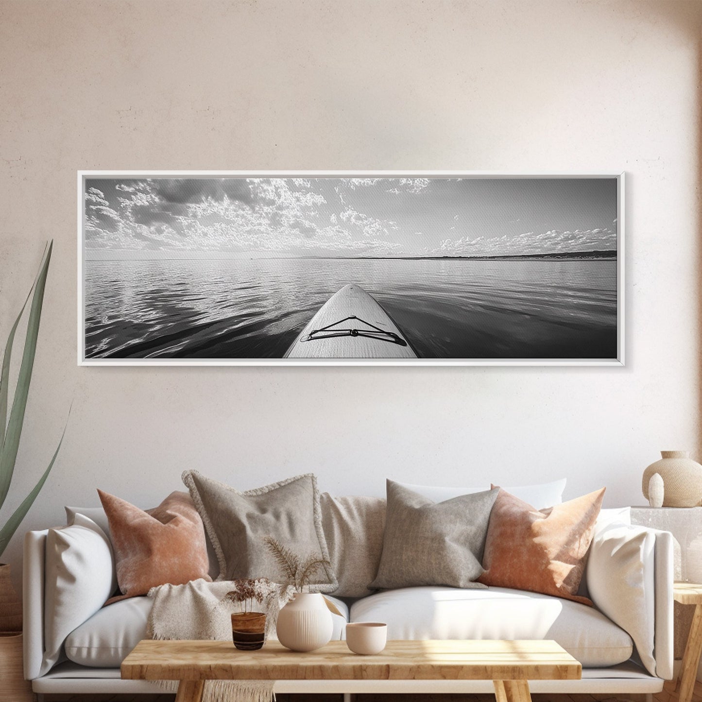 Paddleboard Ocean View, Tranquil Water Scene, Minimalist Adventure, Canvas Print, Coastal Wall Art, Calming Decor, Bedroom Zen Style