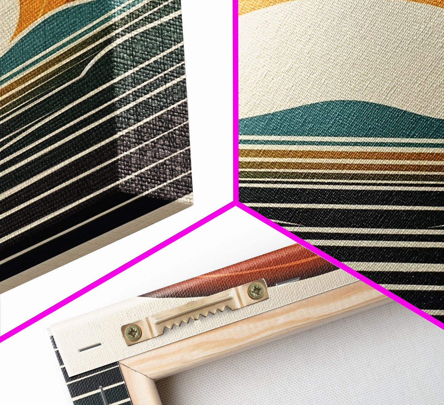 Retro Minimalist Boho Style Art Deco Sunset, Framed Canvas Print, Office Decor, Midcentury Modern, MCM Art, Gift For Him, Mancave Art