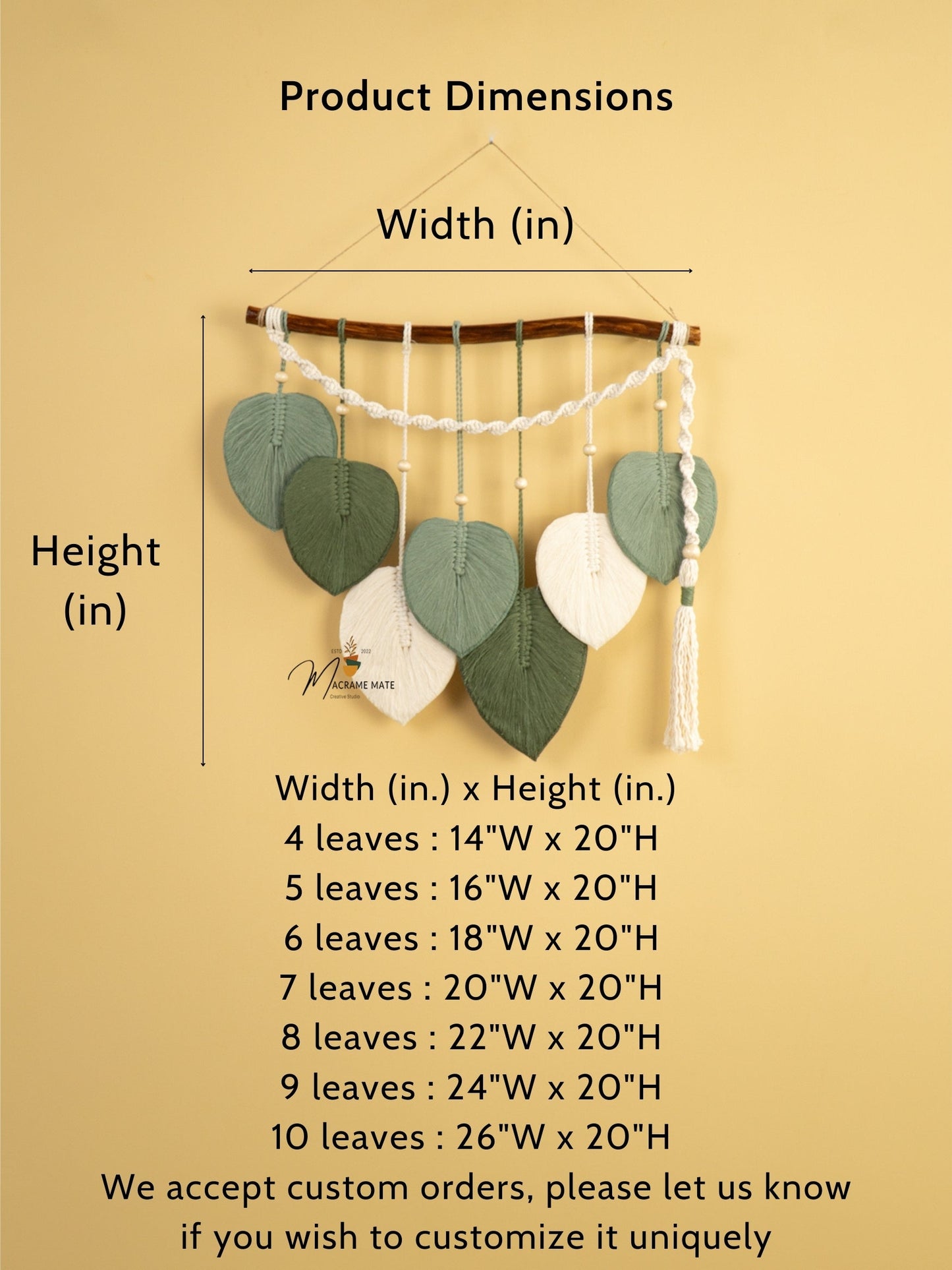 Macrame Leaf Hanging Tassel Tone Green