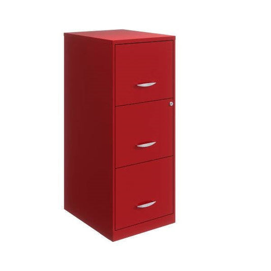 Red Metal 3-Drawer Vertical Key Locking Filing Cabinet