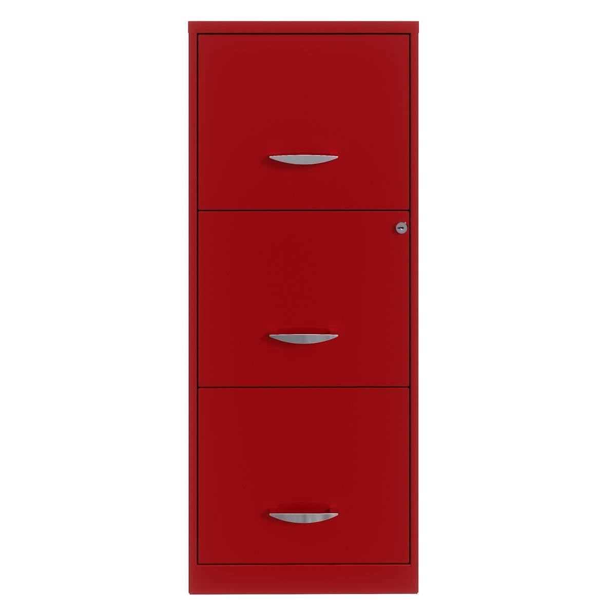 Red Metal 3-Drawer Vertical Key Locking Filing Cabinet