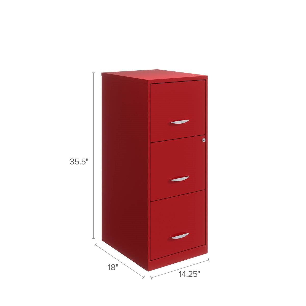 Red Metal 3-Drawer Vertical Key Locking Filing Cabinet