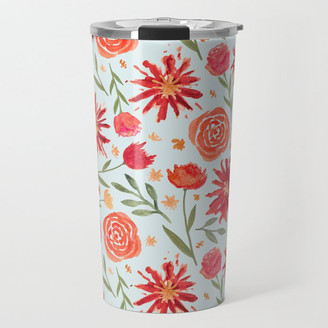 Red Flower Burst Travel Mug